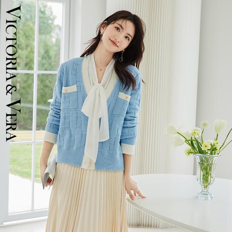 

VICTORIA&VERA Women s Color-block V-Neck Knit Sweater M