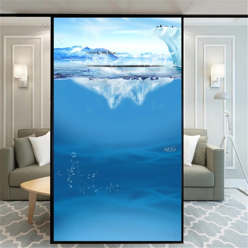 

Static Cling Privacy Window Film Decorative Iceberg Sea Water Window Coverings Glass Window Sticker (as the picture,40x60cm WxH)