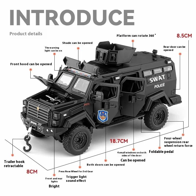 

1:32 Saber Toothed Tiger Police Armored Vehicle Off Road Alloy Metal Diecast Model Car With Sound Light Children s Toy Car Gift