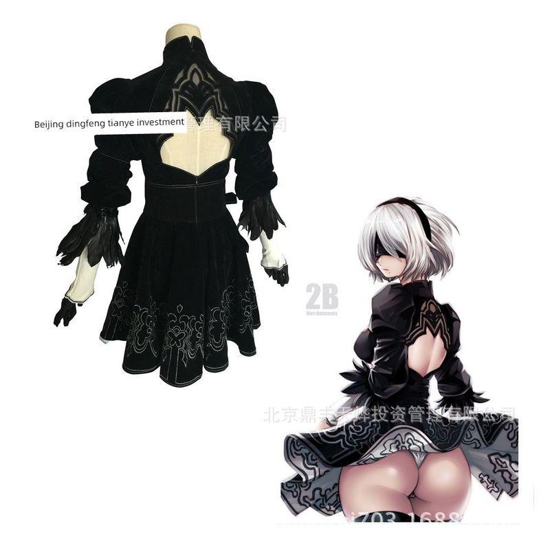 Nier: Automata Cosplay Costume 2B Girl 9S Anime Cosplay Female Costume 2B Cosplay Costume Wig and Sword