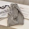 Women's High-Waisted Wide-Leg Black & White Striped Pants - Summer Petite, Slimming, Thin, and Loose Fit, 145cm