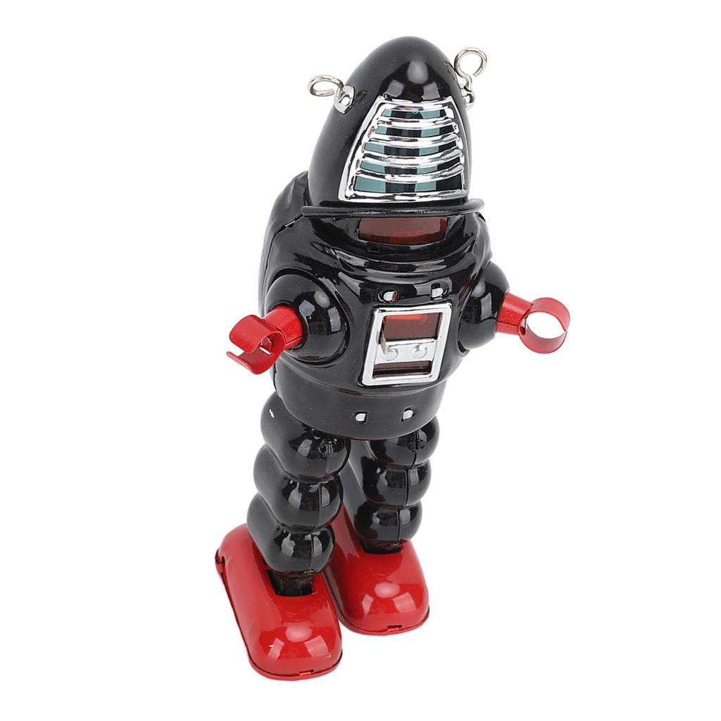Walking Robot Toy, Adult Wind-Up Toy, Tin Metal, Impact Resistant, Fine Finish (Black)