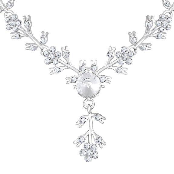 American Diamond Style Silver Plated Necklace with Earrings Jewellery Set for Women – Perfect for Party, Wedding, and Engagement