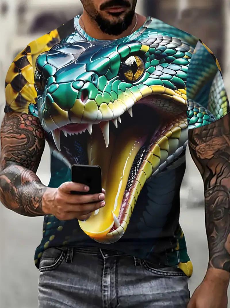 

Fashion 3D Snake Printed T Shirt for Men Funny Animal Pattern Oversized T-Shirt Summer Hip Hop Trend Clothing Casual O-Neck Tops S