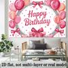 Pink Bow Birthday Banner, Elegant Backdrop Wall Decor for Party