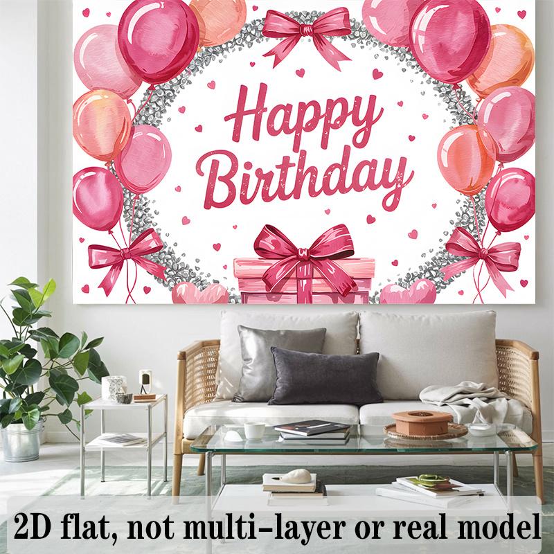 Pink Bow Birthday Banner, Elegant Backdrop Wall Decor for Party