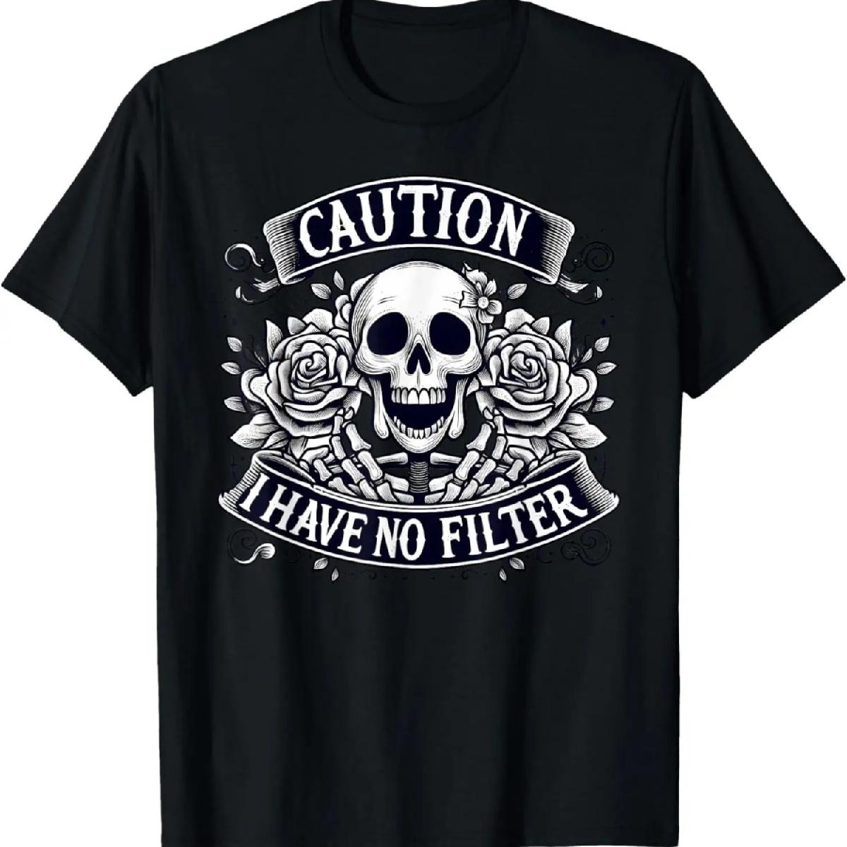 Funny Caution Comment Black And White Skull With Roses T-Shirt XXXXXL разноцветный