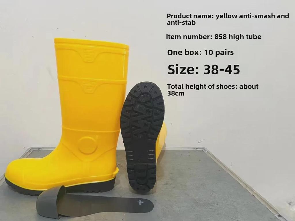 Men's Yellow Rain Boots: Mid To High Tube, Steel Toe, Anti-Smash, Anti-Puncture, Acid and Oil Resistant.