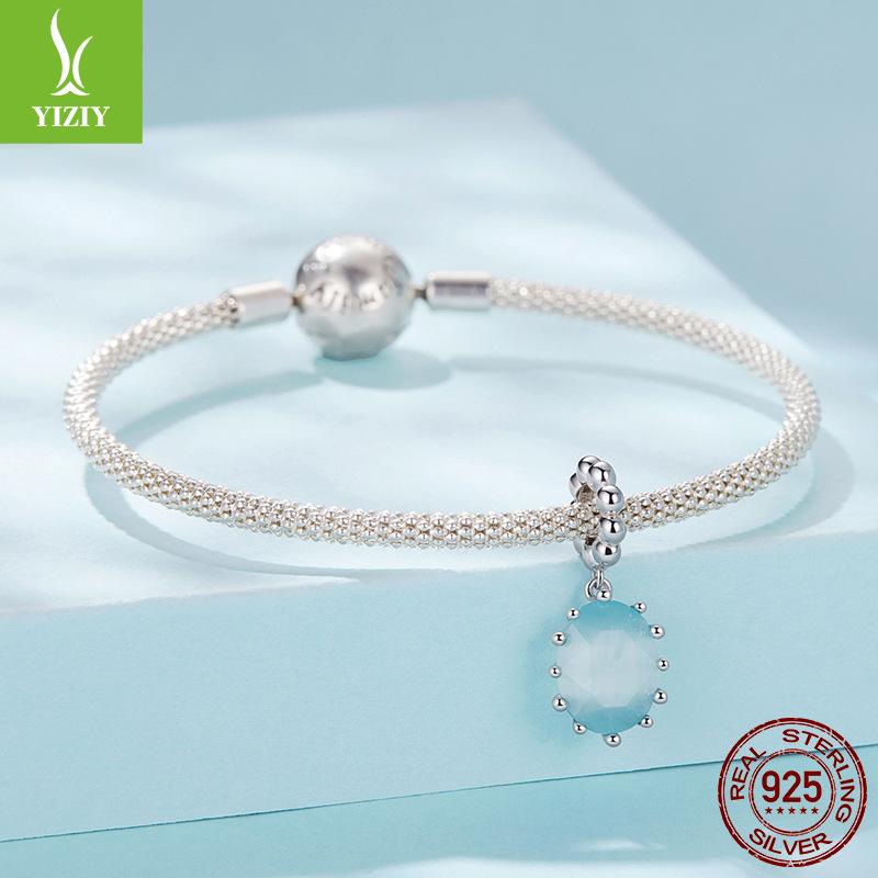 Light Blue Rock Candy Diy Pendant Jewelry Accessories Dream Classic Claw Set S925 Sterling Silver Beads