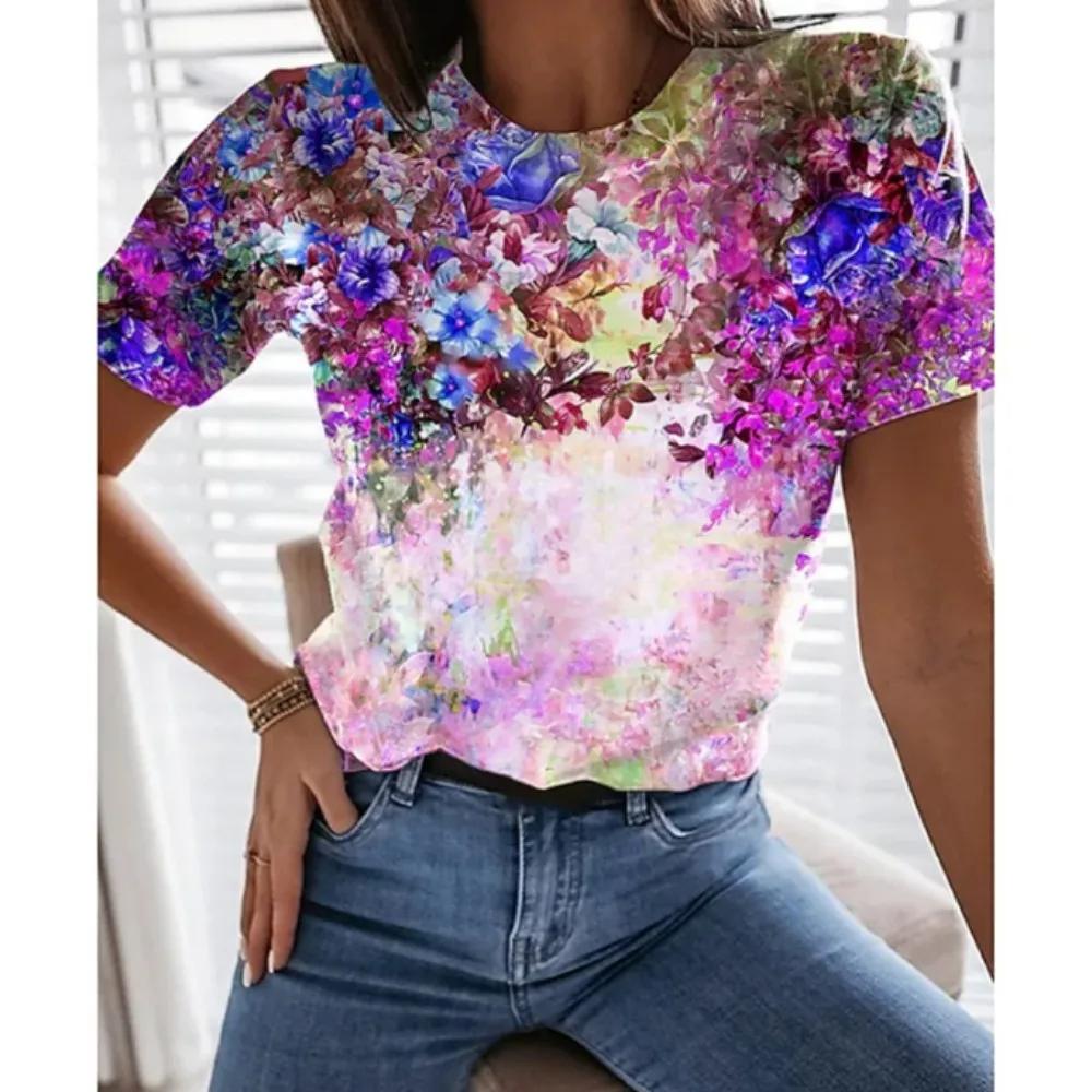 New Flower Petal Pattern T-Shirts Floral 3D Print Women's Short Sleeve Round Neck T Shirt Tees Harajuku Y2K Tops Female Clothing