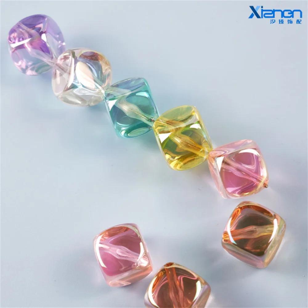 CH39 New Ice Cube Translucent Square Bead Diagonal Hole Candy-colored Exquisite Beaded Acrylic Jewelry Material Accessories