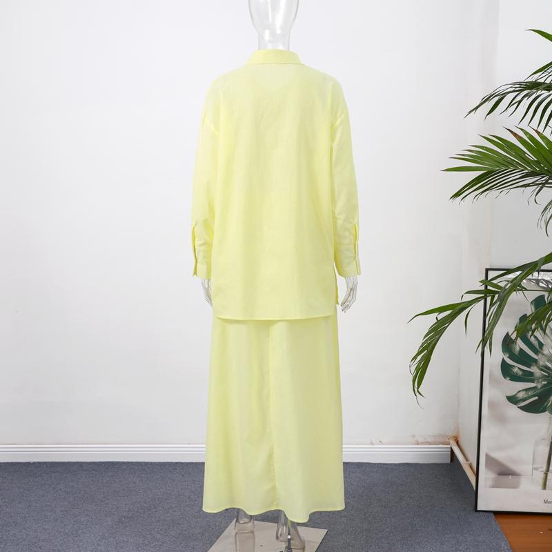 Sommer Freizeit Gelber Anzug Damen Locker Langärmeliges Hemd+Rock Mode 2-teiliges Set Pendler Rockset