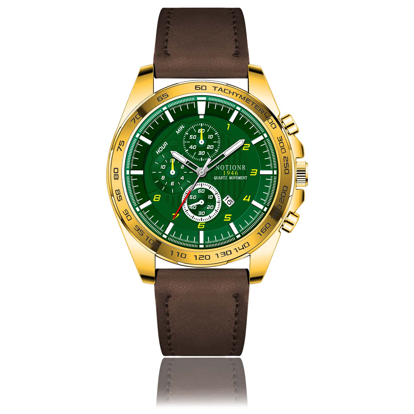 

Модний діловий чоловічий годинник Чоловічий кварцовий годинник зі шкіряним ремінцем для руки Годинник із великим циферблатом Повсякденний чоловічий годинник Спортивний годинник Годинник-календар зелений/коричневий