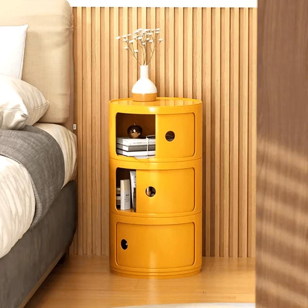 Round Bedside Table Nordic Plastic Bedside Cabinet for Bedroom Small Side End Table Nightstand Storage Locker