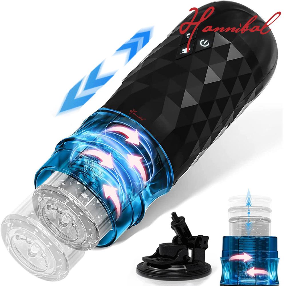 Hannibal Male Masturbators Cup Telescopic Rotation Penis Stimulation Electric Pocket Pussy Vagina Blowjob Adult Sex Toy for Male