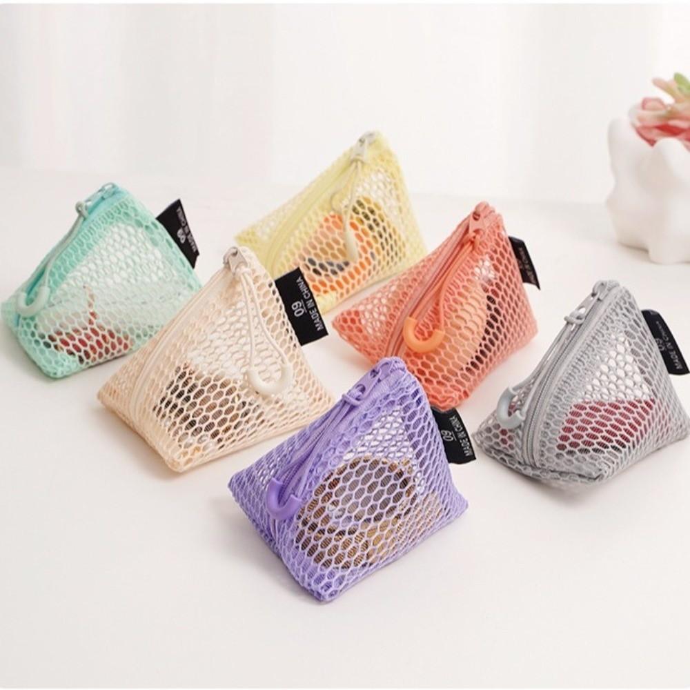 Clear Visible Mesh Storage Pouch Organizer Triangle Design Mini Coin Purse New Mesh Bag Travel Use
