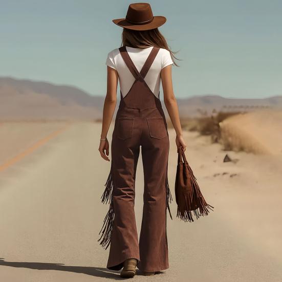 Cargo Jumpsuit Sleeveless Wide Leg Cargo Jumpsuit Adjustable Straps Front Button Closure Edge Details