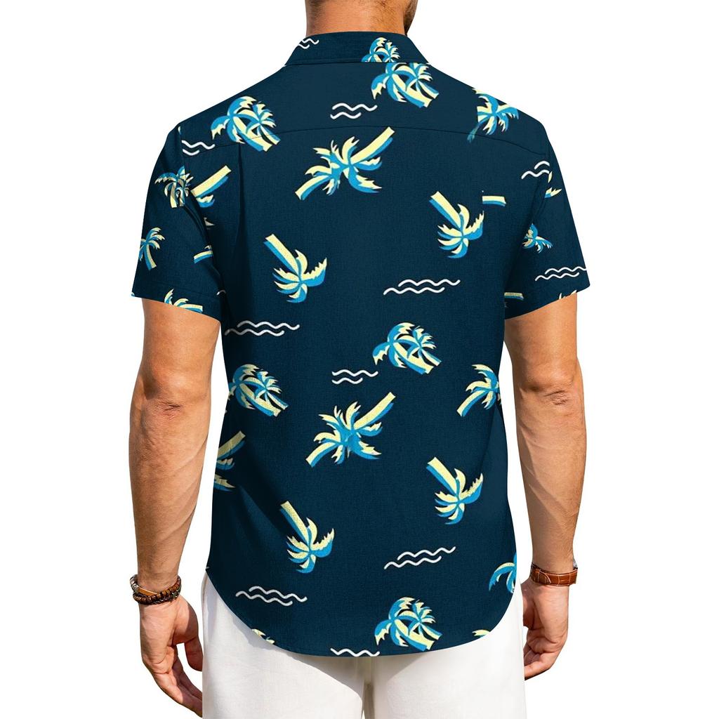 Men's Casual Loose Fit Hawaiian Short Sleeve Shirt Lightweight Button Down Tropical Printed Shirt for Summer Beach Vacation