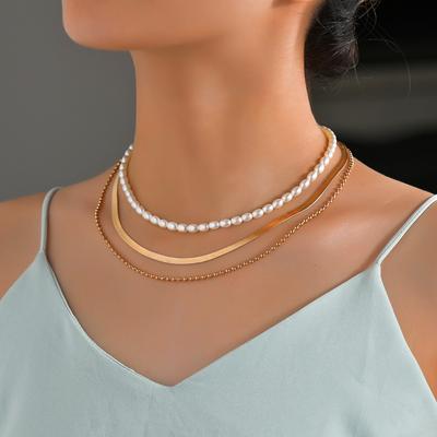 Simple Imitation Pearl Pearl Beaded Alloy Chain Women's Multi-layer Necklace Accessories