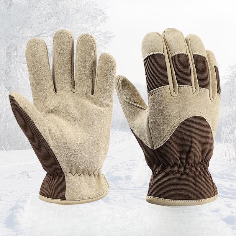 Winter Deer Leather Warm Gloves Plus Velvet Thickened Anti Slip Wear Resistant Outdoor Shovel Cold Storage Cold Protection Work Gloves