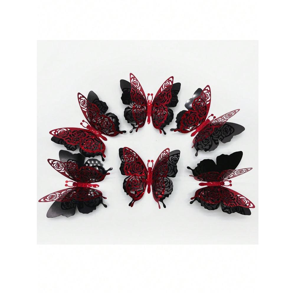 6pcs/Set Valentine's Day Collection Double Layered & 3d Design Butterfly Stickers With Shiny Gold Decoration, Stickers, Wall Decal, Vinyl Decal