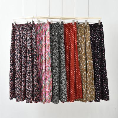 Cotton Noil Retro High-Rise Floral Skirt Mid-Length Slim Fit Casual A-Line Skirts Loose Homewear Clothing