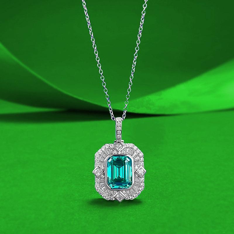 Zhuozhifan Jewelry S925 Sterling Silver Pave-set Ascher Paraiba Necklace - Xiaohongshu Live Stream Style S925 Silver