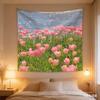 1pc Pink Tulip Flower Tapestry Lake Nature Landscape Wall Hanging Polyester 2D Print Floral Decor for Bedroom Gift for Plant