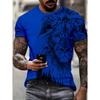 Summer Round Neck 3D Lion Pattern Print Top Fashionable Casual Short Sleeved Men's T-shirts