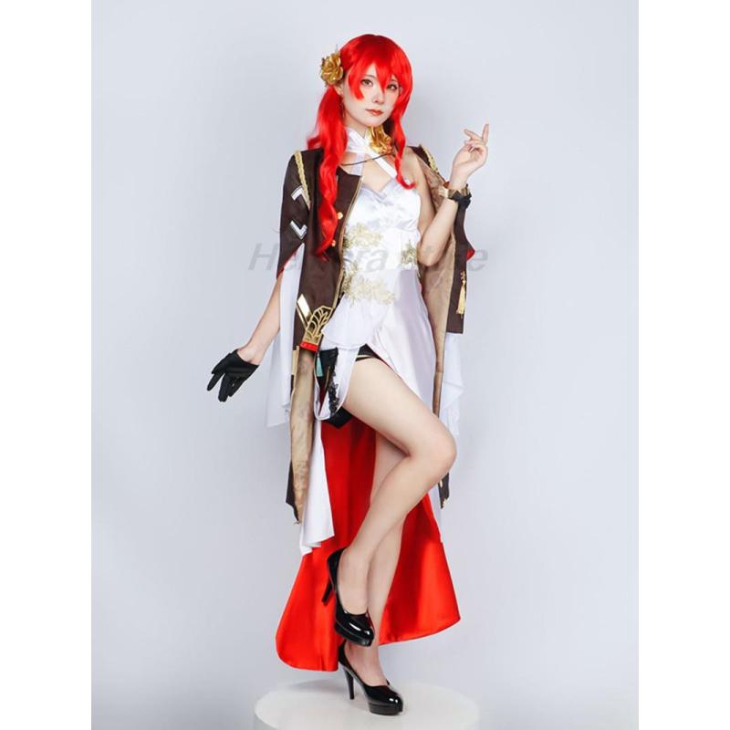 Honkai Star Rail Himeko Cosplay Costume Elegant Evening Party Dress Shoes Wig Anime Chinese Style Halloween Costume For Women