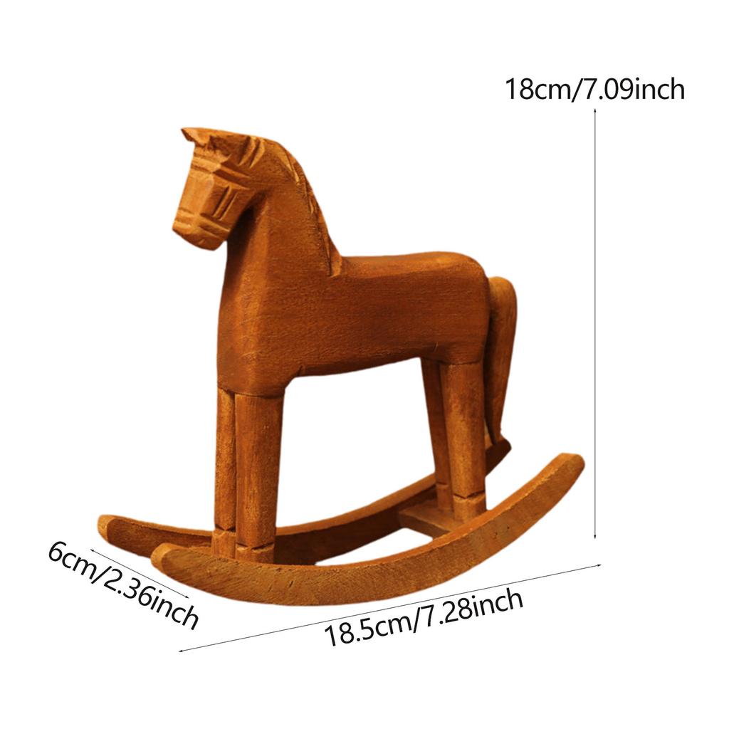Wooden Rocking Horse Decoration Ornament Wooden Horse Statue Decoration for Living Room Bookcase Bedroom Desktop Parties