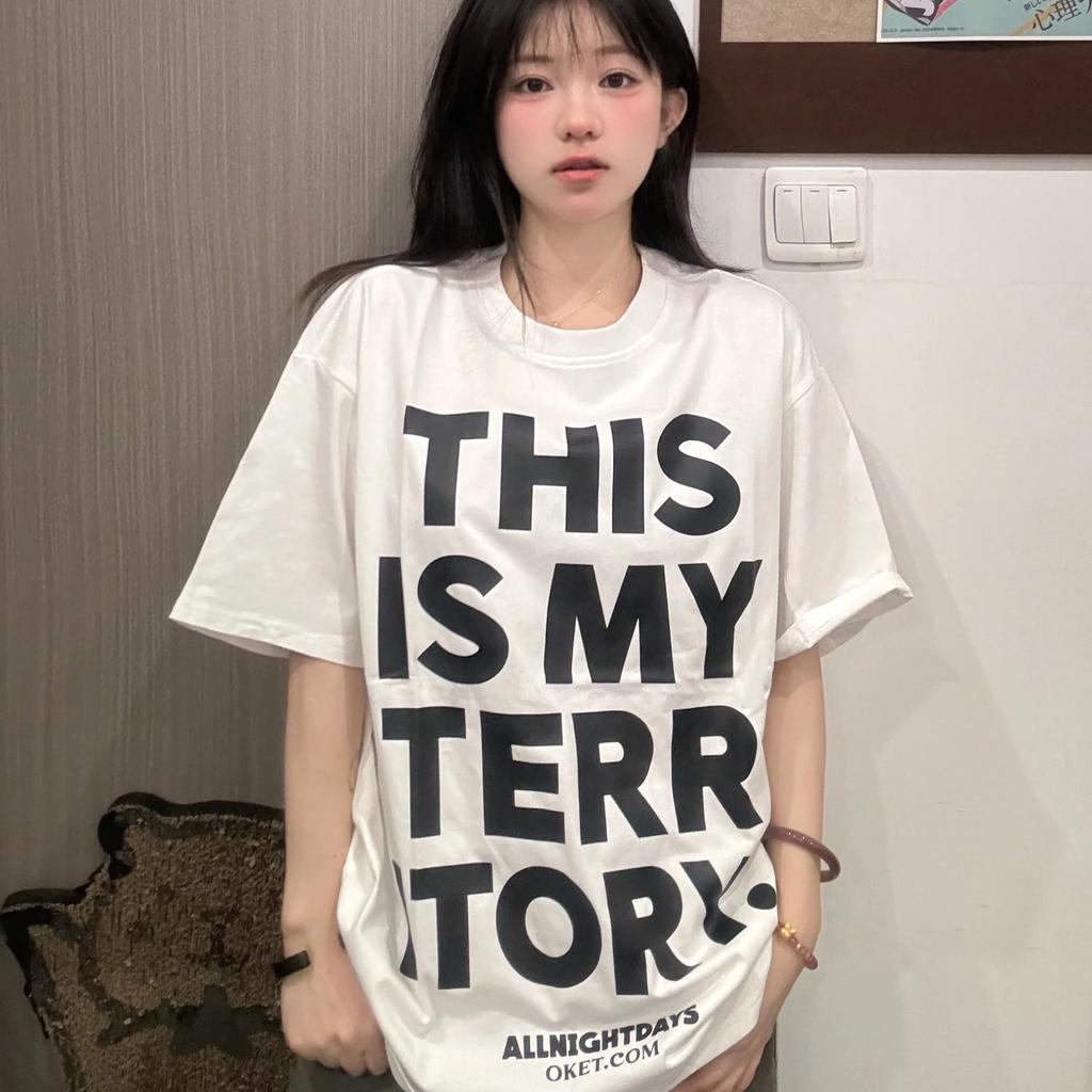 Korean Vintage Black Letter Print Short Sleeve T-shirts for Women 2025 Summer Casual Loose Women's T Shirt Harajuku Streetwear Tshirt Female Y2k Tops