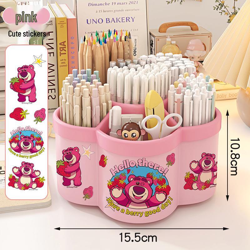 Multi-Function Rotating Pen Holder and Storage Box - Cute Design, Large Capacity for Student Desktops