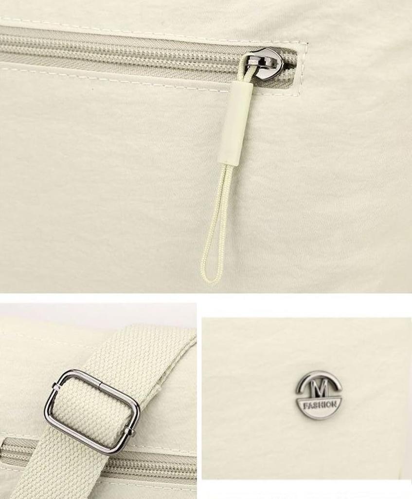 Jamport Wrinkled Nylon Compact Crossbody Shoulder Bag for Women (Off White)