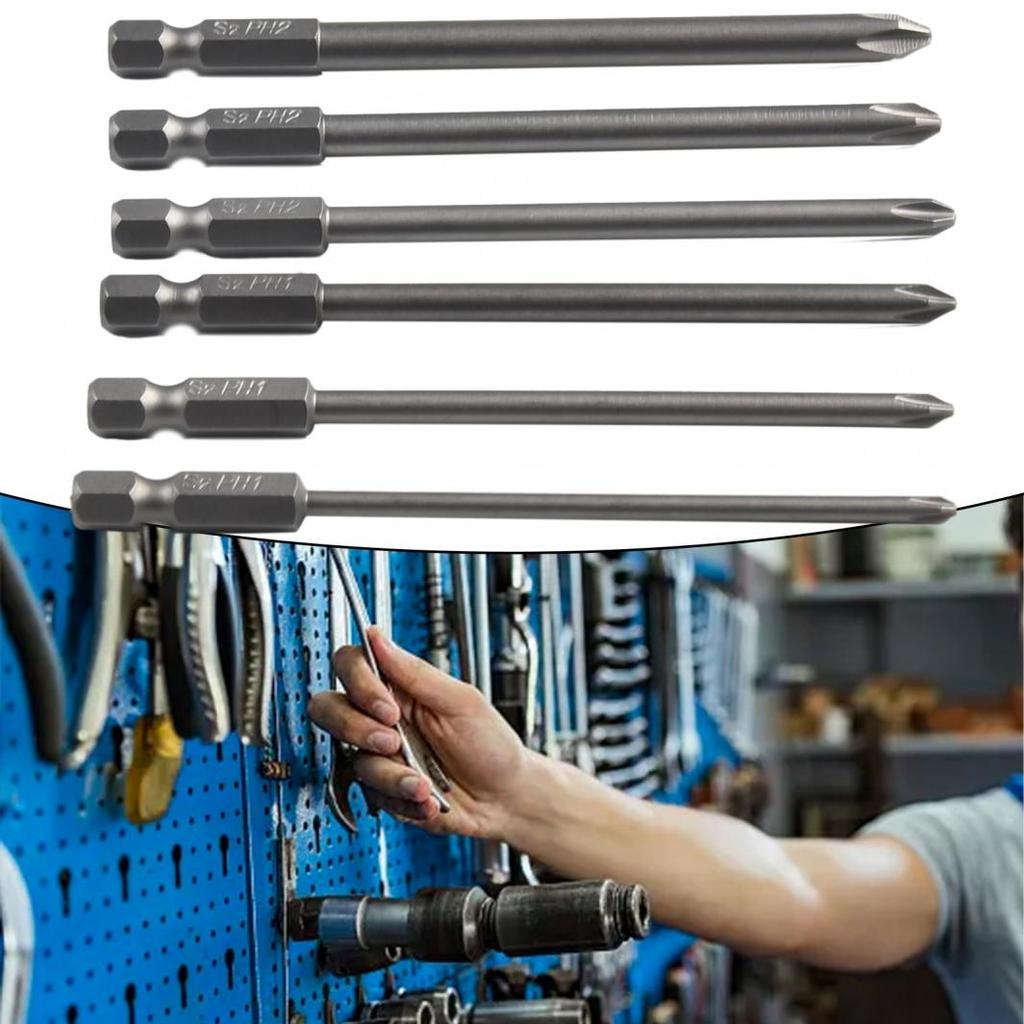 Home Screwdriver Bit Hand Tools 1/4inch 100mm Long 6Pcs/Set Cross Head