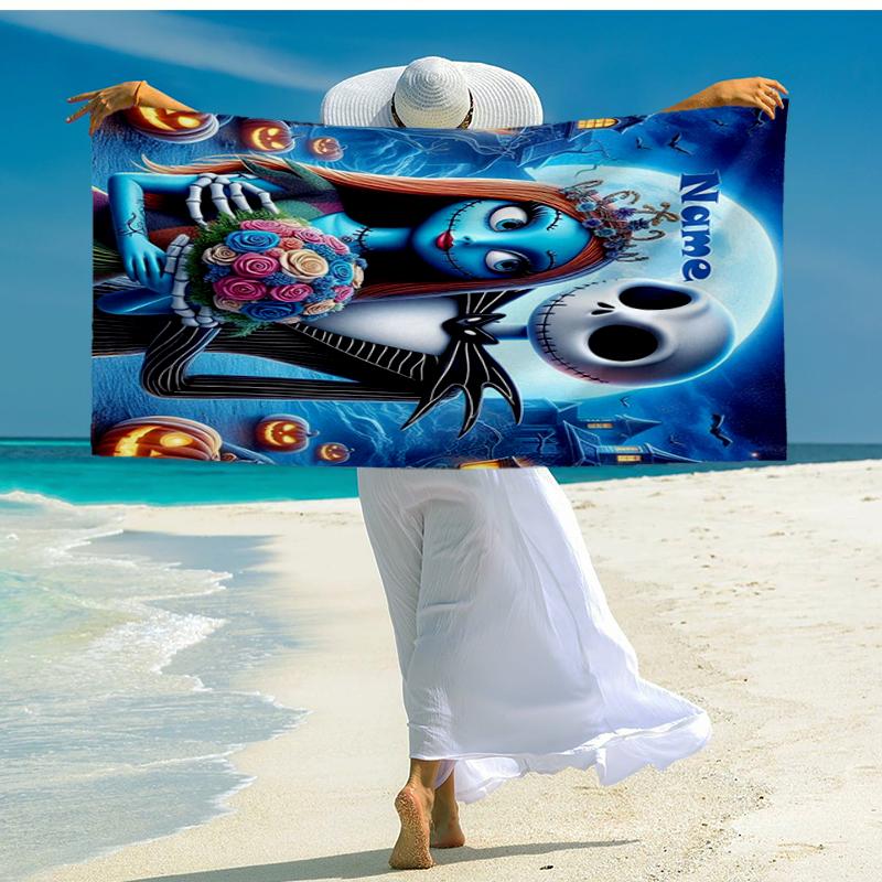 Custom Name Ultra-Soft Beach Towel with The Nightmare Before Christmas Theme,Ideal for Pool - Camping, Diving - Perfect Travel Essential, Vibrant Beac