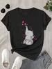 Cute Cartoon Elephant Pink Hearts Graphic Print Women's T-shirt Harajuku Short Sleeve Casual Top Tee Women's Clothing Street