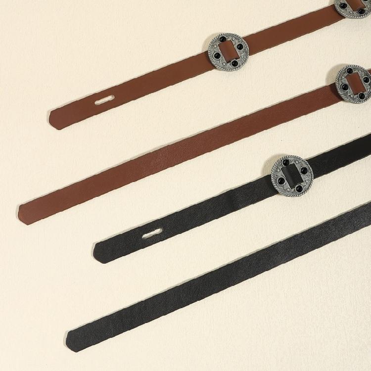 Adjustable Retro Carved Metal Decors Waist Belt Exquisites Handcrafts PU Leather Belt Waistband for Fashion Enthusiasts