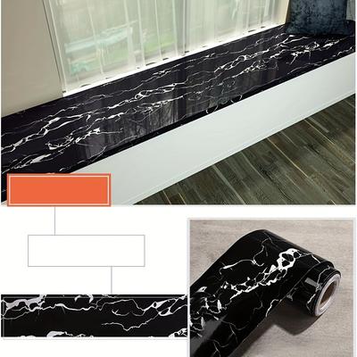 Waterproof Self-Adhesive PVC Skirting Line Black Crack Marble Decorative Film 1 Roll 7.87x393.74in for Kitchen Back Panel Living Room Waistline