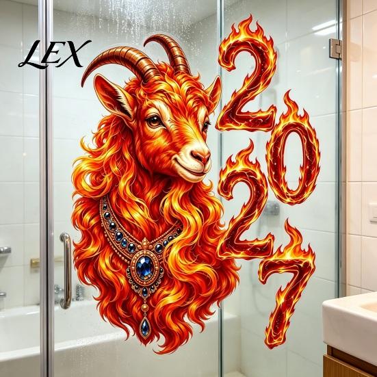 Easy Install Glass Clings Chinese New Year Window Stickers, 2027 Goat Static Clings, Decorative Film for Reusable Lunar Xmas Decor Home Shop