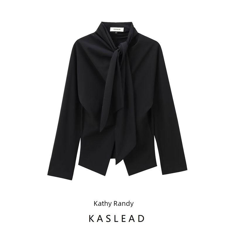 Kaslead New Arrival Women's Fashion Style Stylish Simple and Versatile Bowknot Decoration Poplin Shirt 9024431