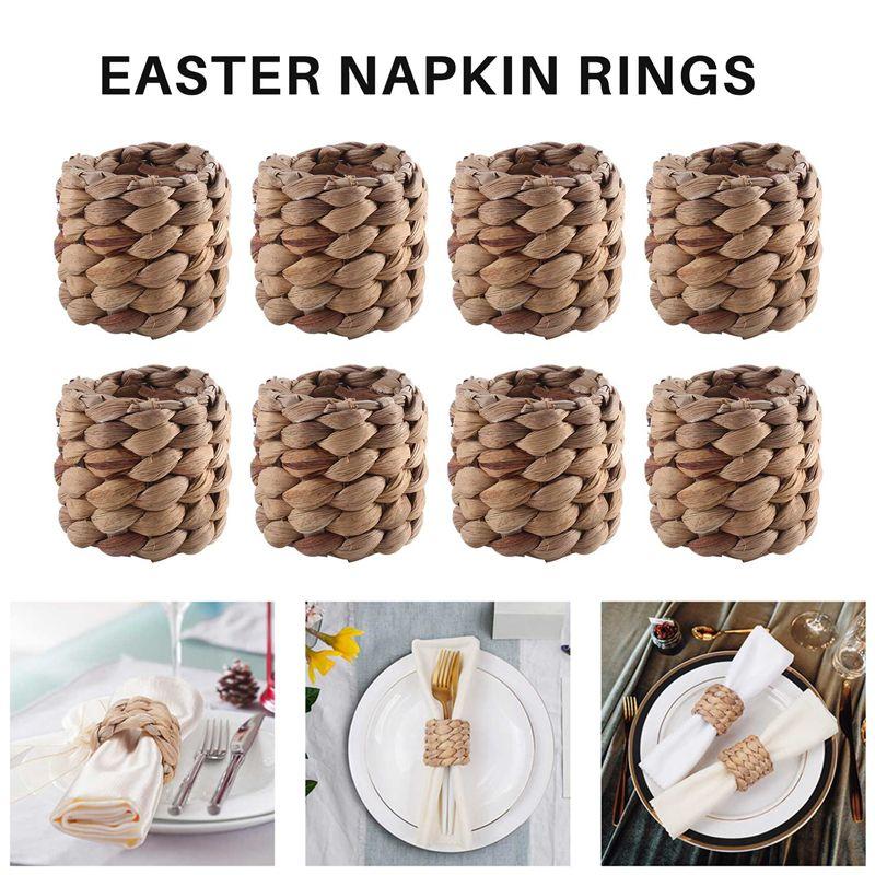 T02C!Water Hyacinth Napkin Rings Set Of 12, Hand-Woven Farmhouse Napkin Rings, Rustic Napkin Rings For Birthday Party