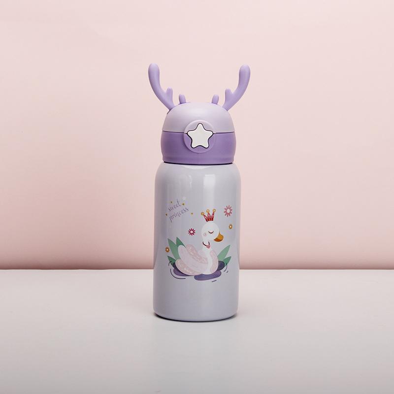 

Новая милая детская кружка из нержавеющей стали 304, кружка двойного назначения, соломенная кружка с двойной крышкой, кружка. 500ml фиолетовый