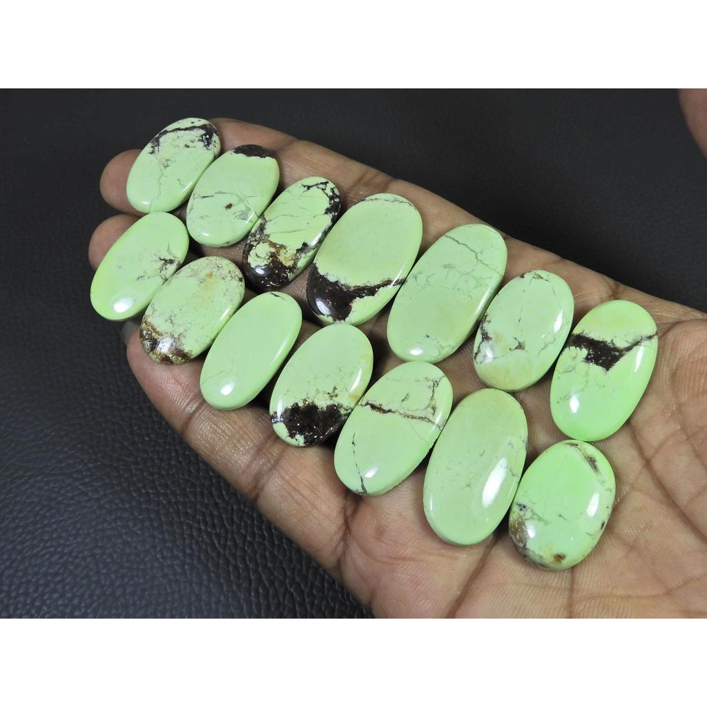 268Cts. Natural Lemon Chrysoprase Oval Cabochon Loose Gemstone 14 Pcs Lot C-2507