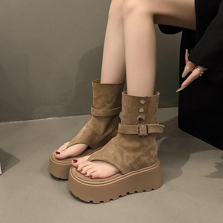 Thick-soled Trousers, Cool Boots for Women 2025 Summer New Fashion Explosion, Small Man Height Increase, Roman Short Boots, Sandals Muffin