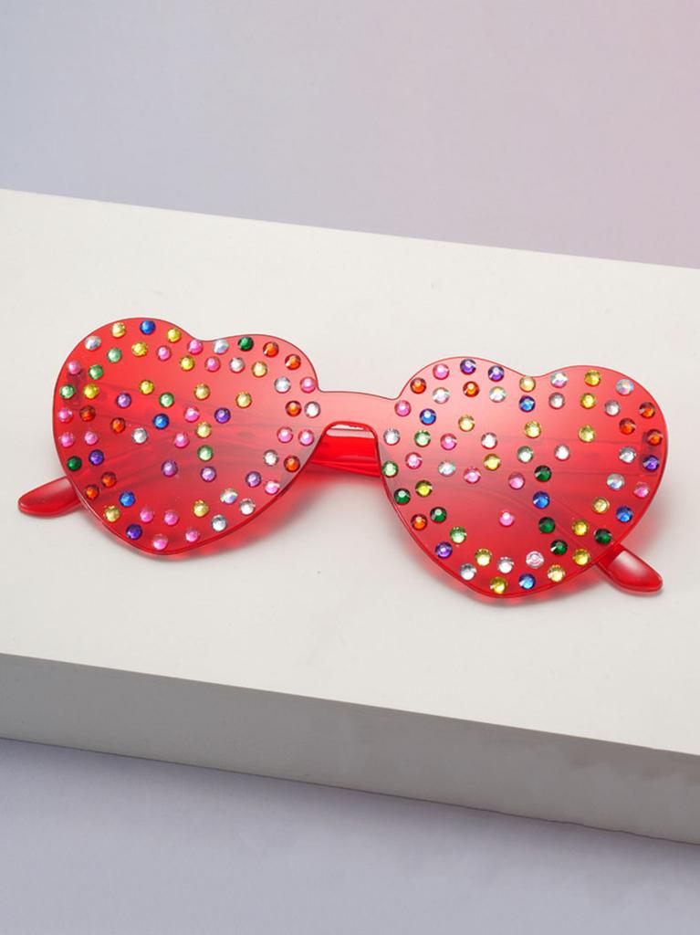 Trendy Heart Shaped Sunglasses For Women Sparkling Colorful Rhinestone Rimless Eyewear Summer Sun Glasses For Beach Wear KJ165