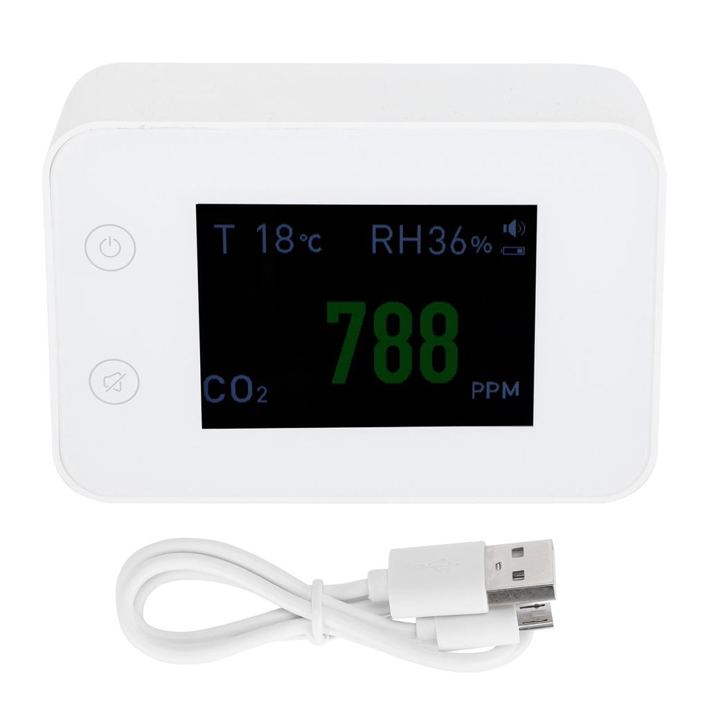 2.8in Air Quality Detector Infrared Induction Digital CO2 PM2.5 Tester USB Charging White