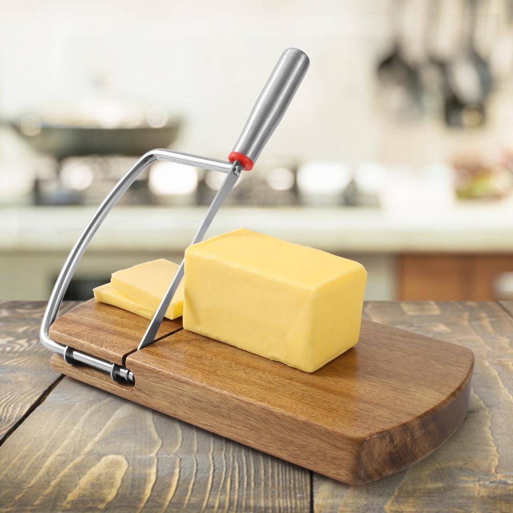 Non-slip Cheese Cutter Board Manual Ham Cutter Durable Acacia Wood Cheese Slicer Bread
