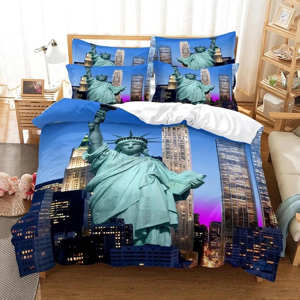 Statue Of Liberty Duvet Cover Set For Teens Adults Lightweight Down Quilt Covers Room Decor 2 Pillowcases 1 Duvet Cover No Quilt