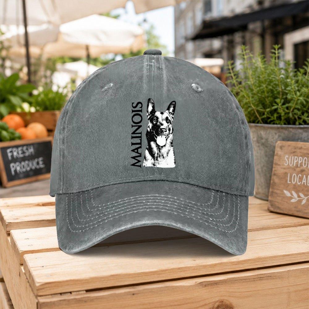 Malinois Dog Washed Baseball Cap Unisex Casual Duckbill Cap for Outdoor Hiking Daily Commuting Street Style